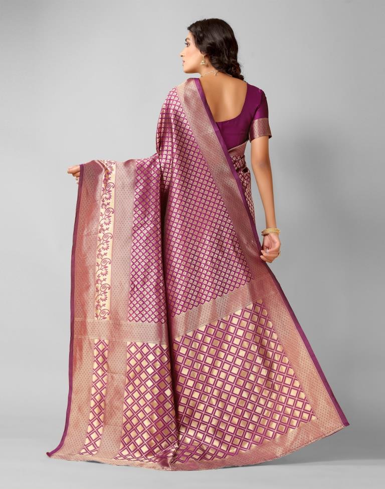 Wine And Golden Silk Saree