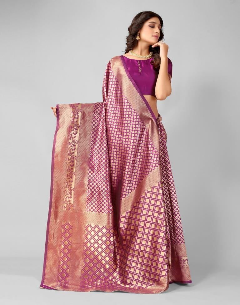 Wine And Golden Silk Saree