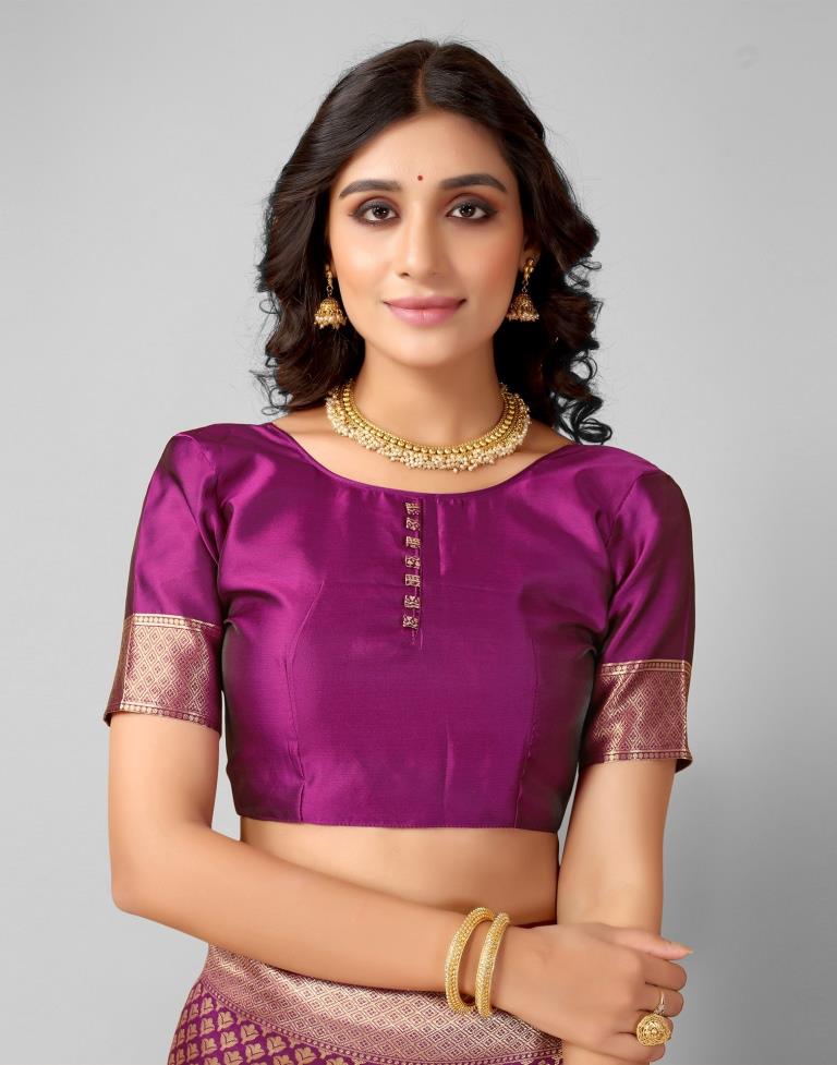 Wine And Golden Silk Saree