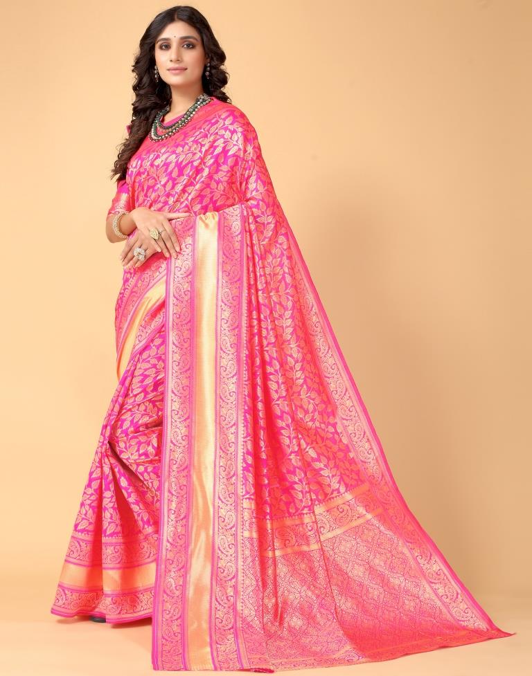 Pink And Golden Silk Saree