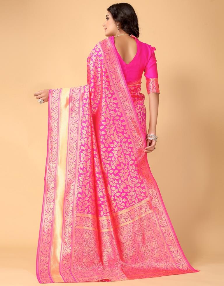 Pink And Golden Silk Saree