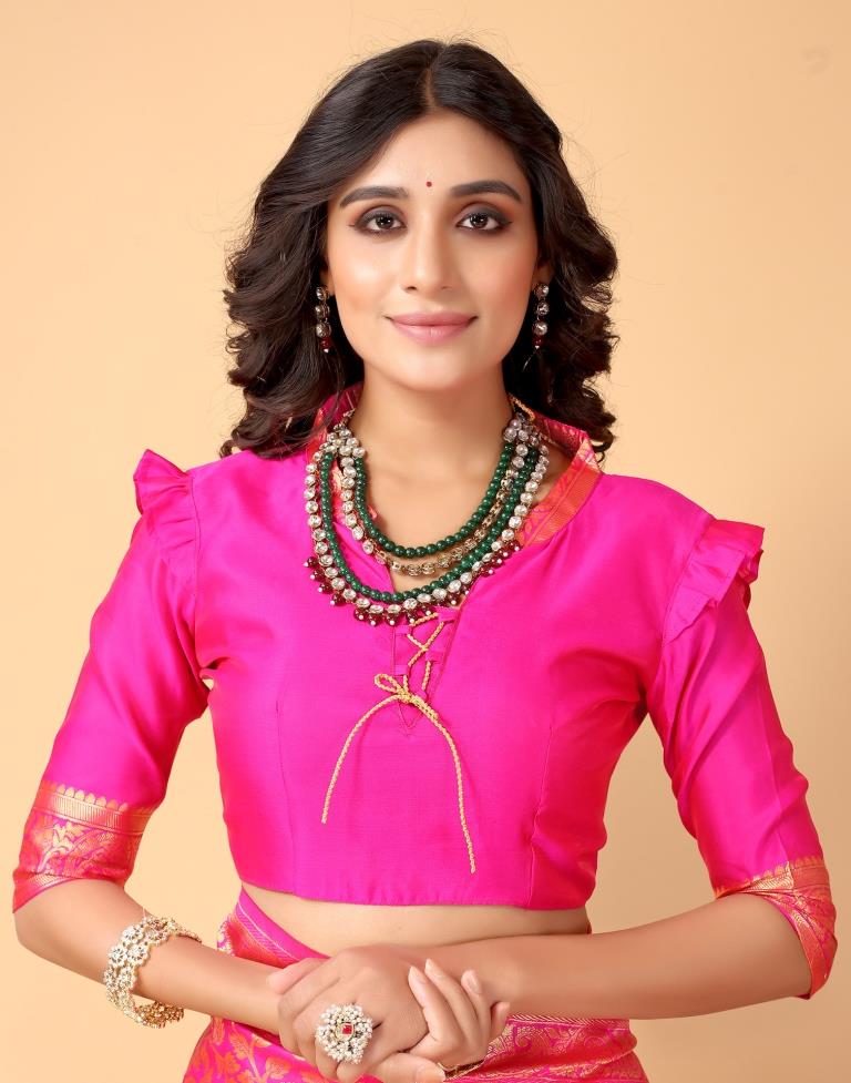 Pink And Golden Silk Saree