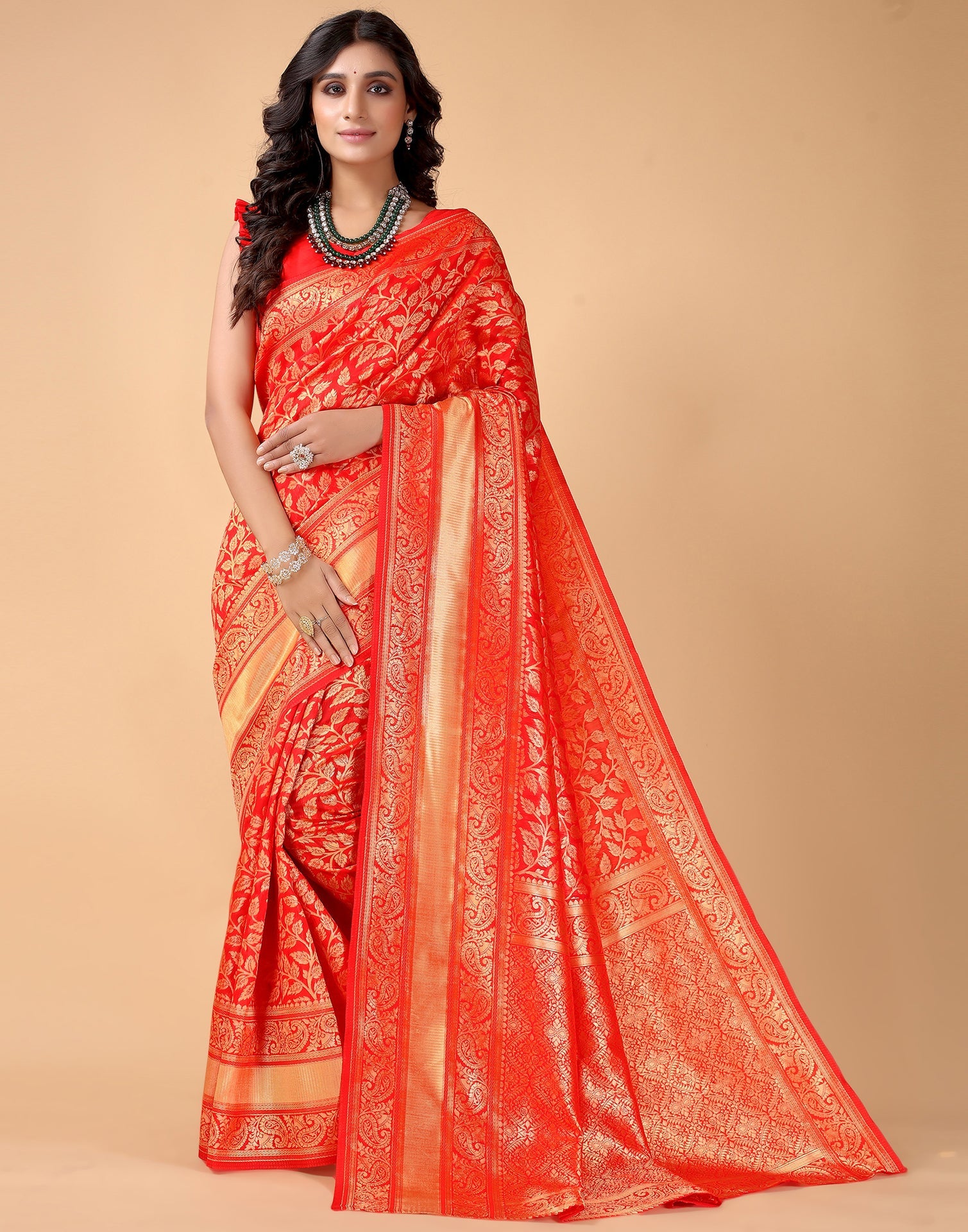 Red And Golden Silk Saree