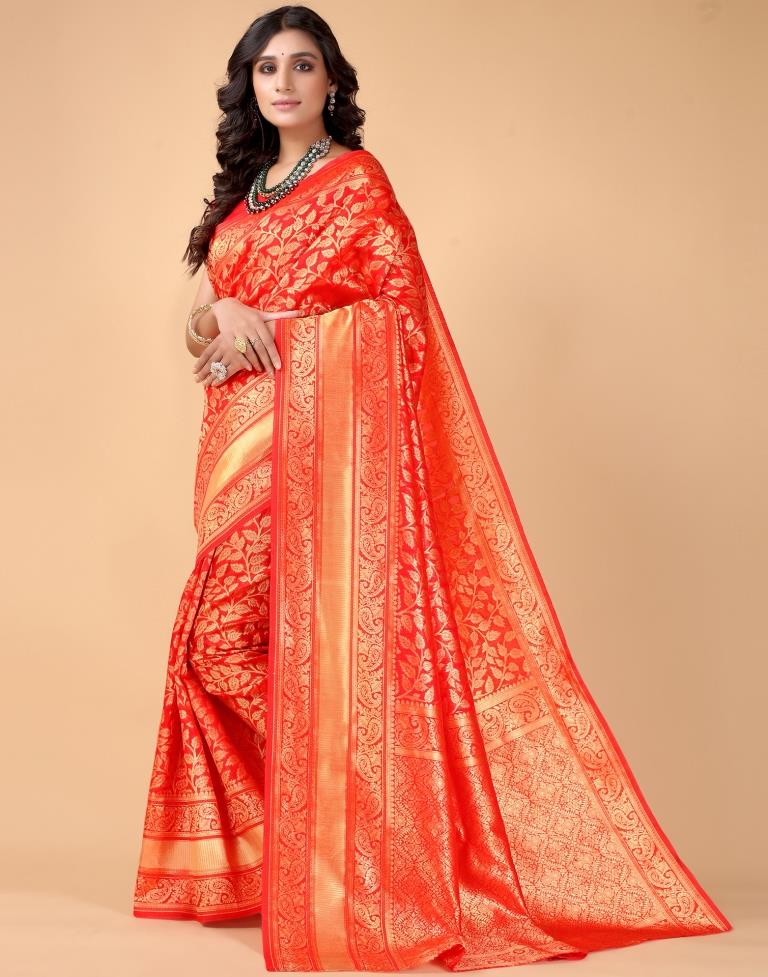 Red And Golden Silk Saree