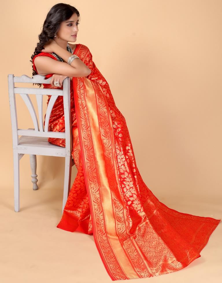 Red And Golden Silk Saree