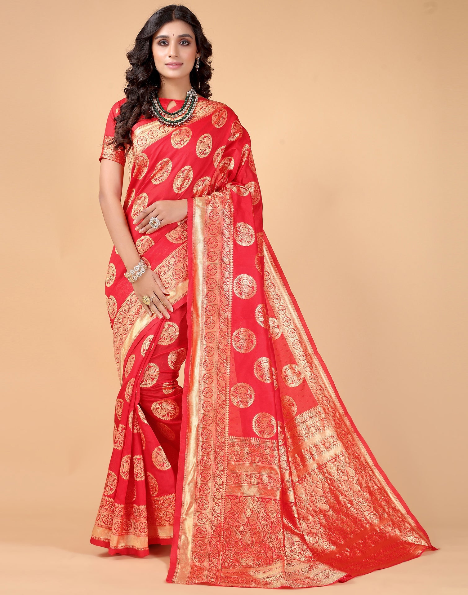 Red And Golden Silk Saree
