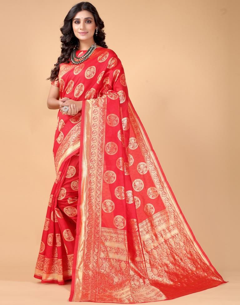 Red And Golden Silk Saree