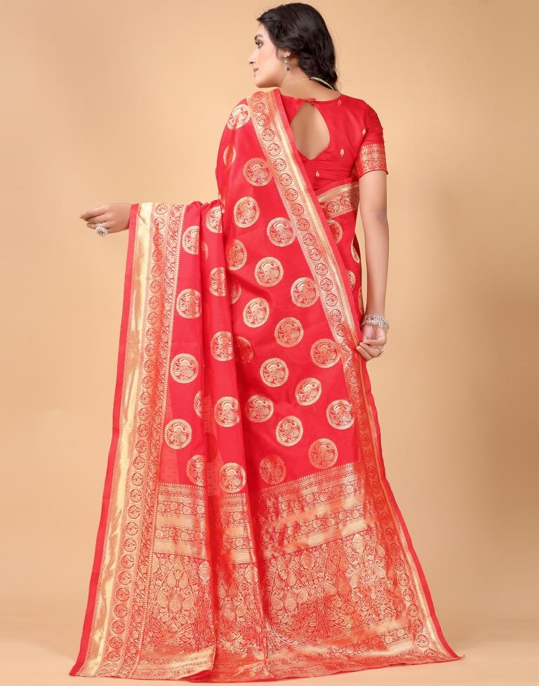 Red And Golden Silk Saree