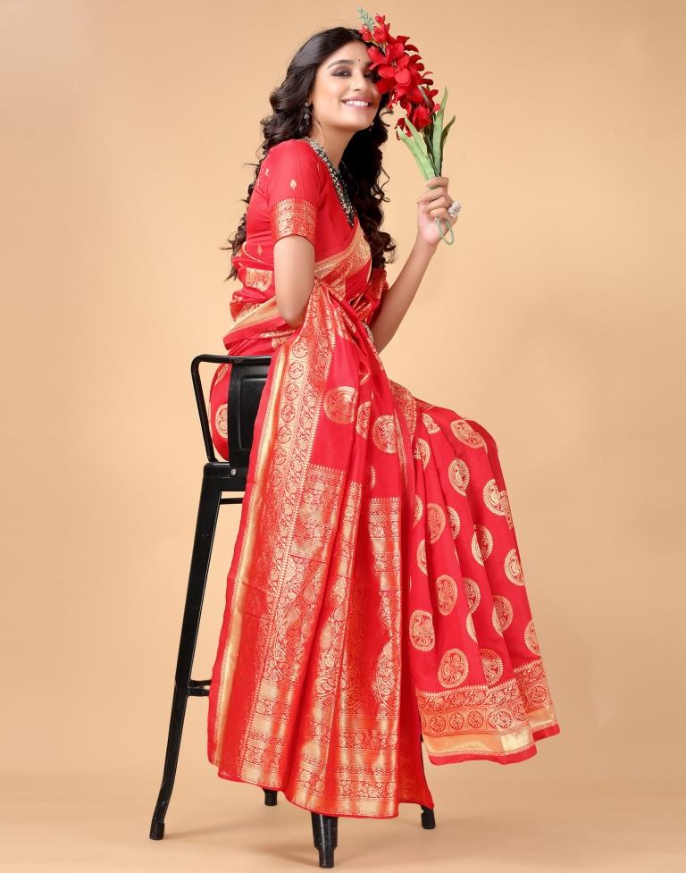 Red And Golden Silk Saree