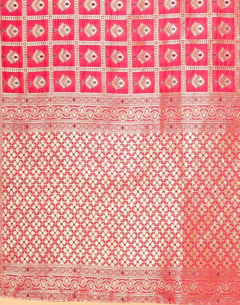 Neon Pink And Golden Silk Saree