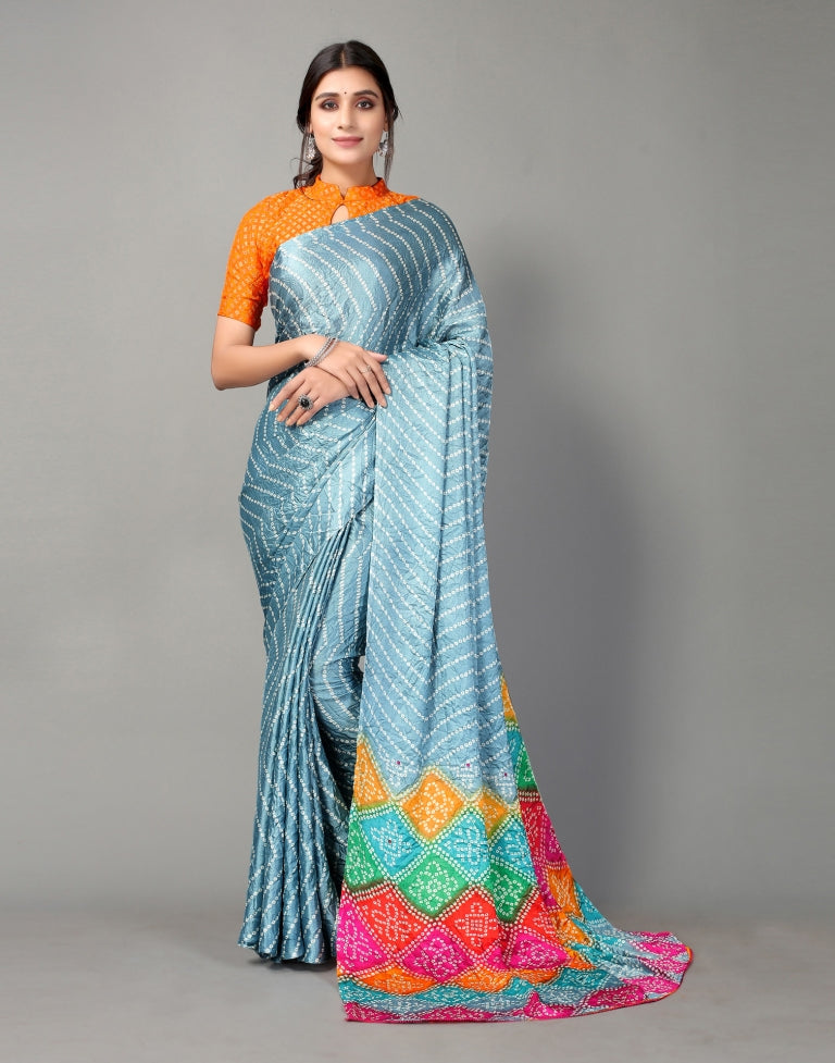 Grey Bandhani Silk Saree | SLV2362S566