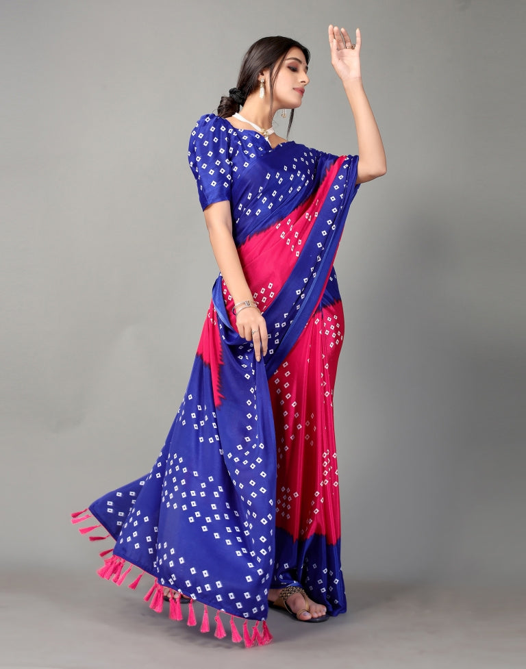 Royal Blue and Hot Pink Bandhani Silk Saree | SLV2362S569