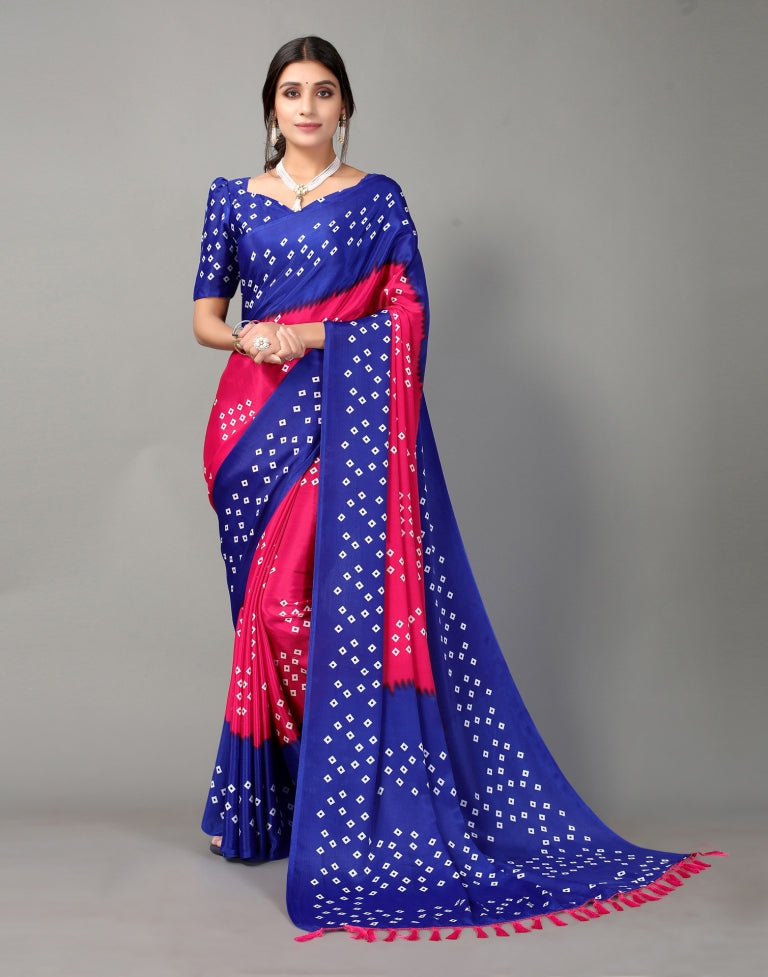 Royal Blue and Hot Pink Bandhani Silk Saree | SLV2362S569