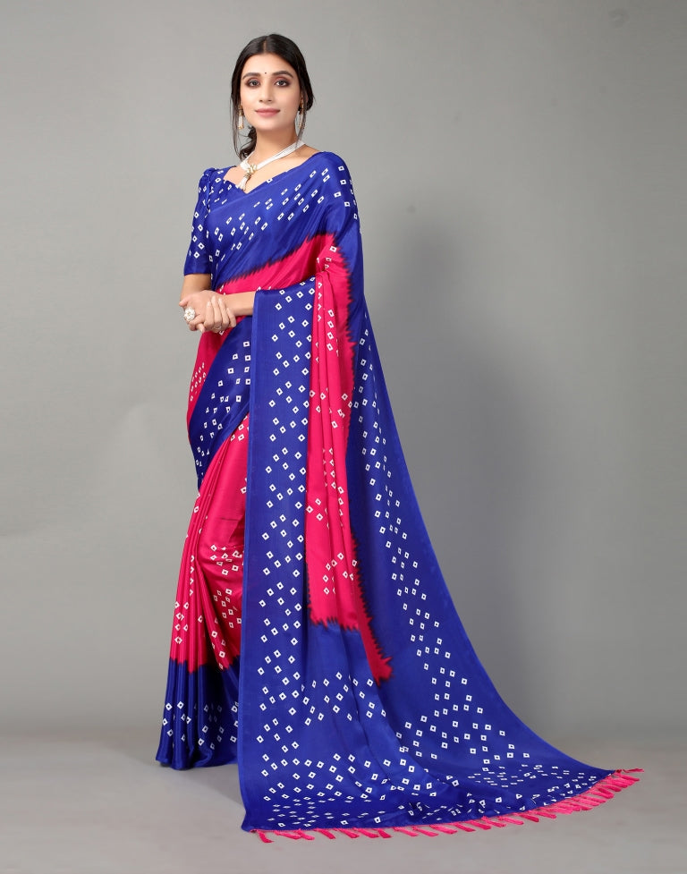 Royal Blue and Hot Pink Bandhani Silk Saree | SLV2362S569