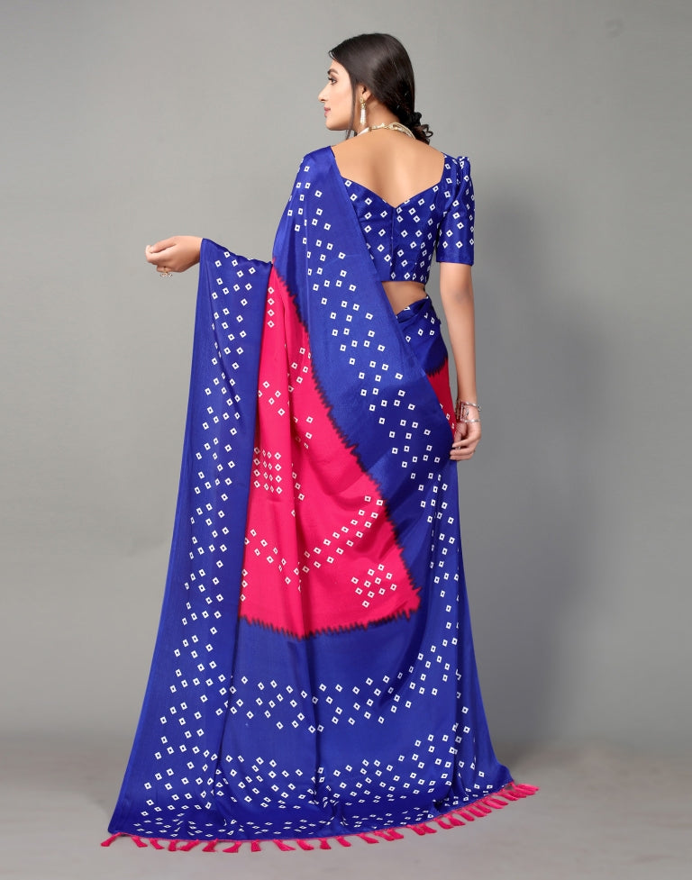 Royal Blue and Hot Pink Bandhani Silk Saree | SLV2362S569