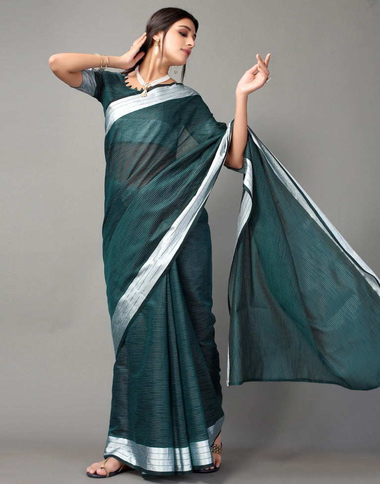 Dark Teal Cotton Saree | SLV2363S584