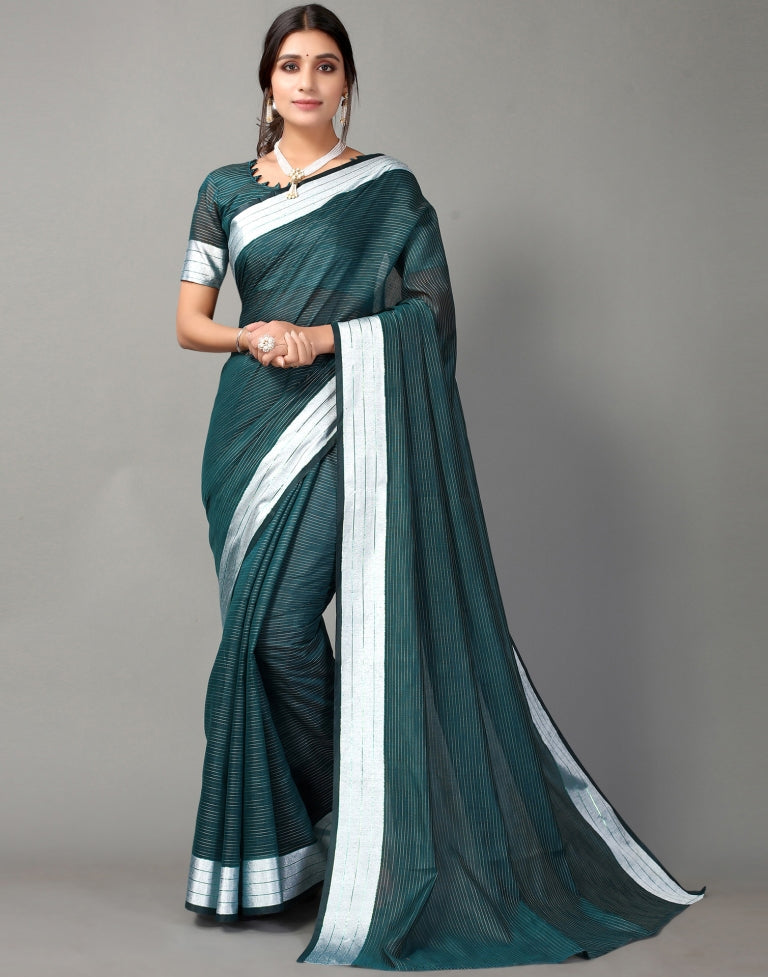 Dark Teal Cotton Saree | SLV2363S584