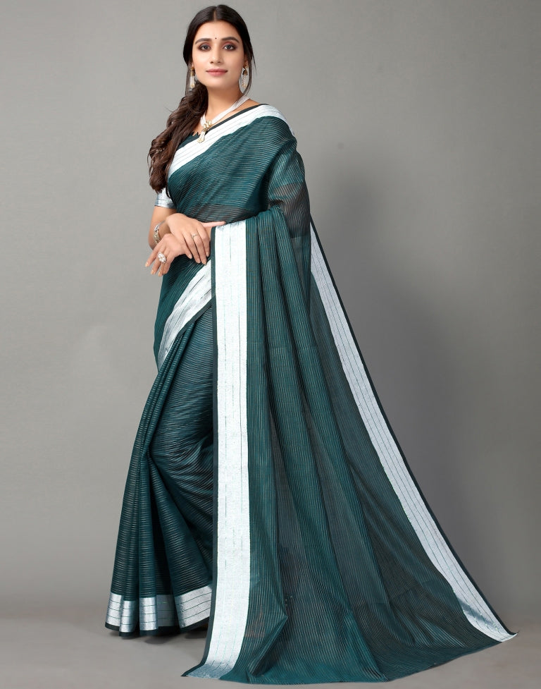 Dark Teal Cotton Saree | SLV2363S584