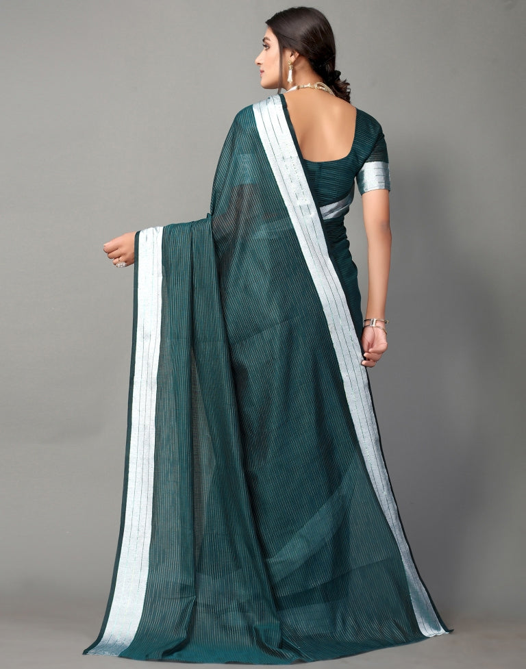 Dark Teal Cotton Saree | SLV2363S584