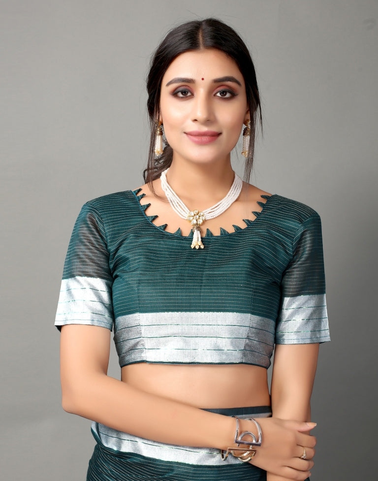 Dark Teal Cotton Saree | SLV2363S584
