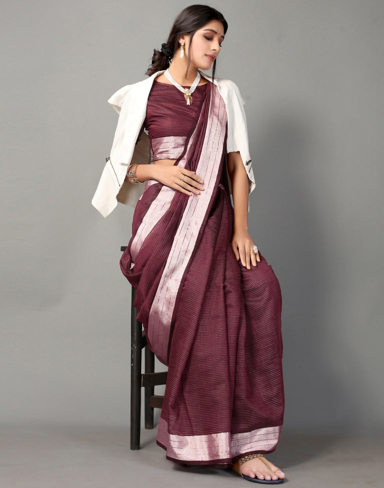 Wine Cotton Saree | SLV2363S585