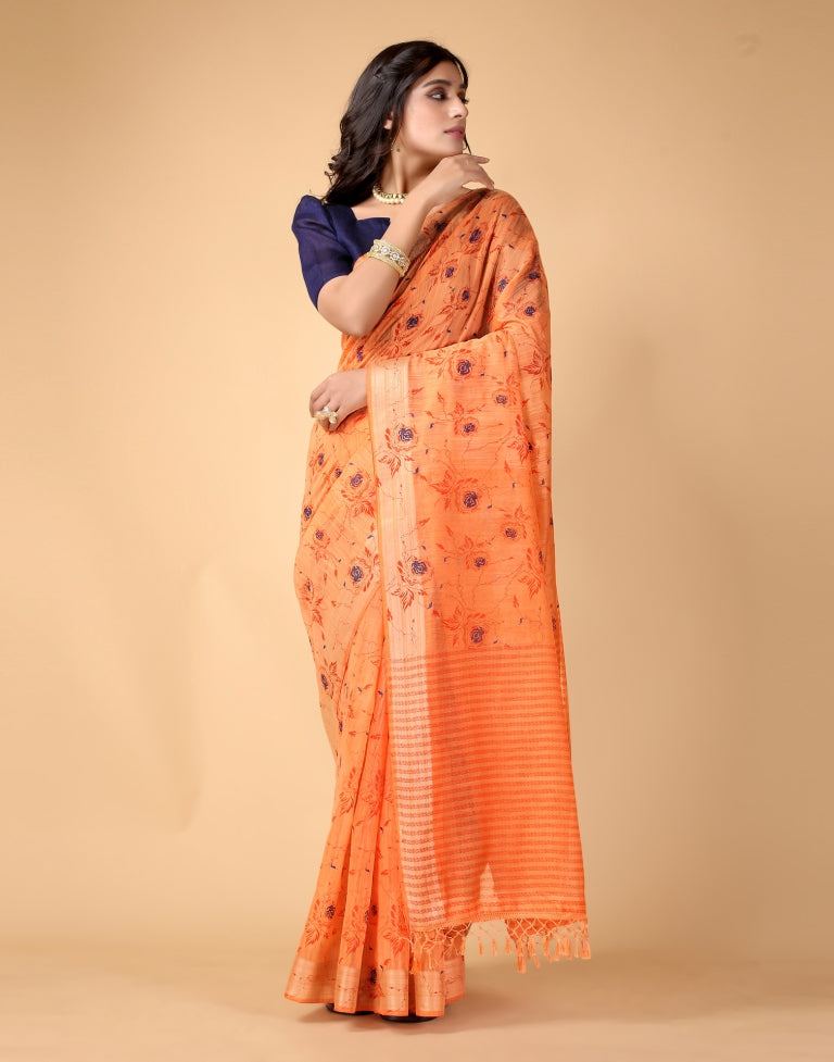 Peach Floral Cotton Saree | SLV2366S232