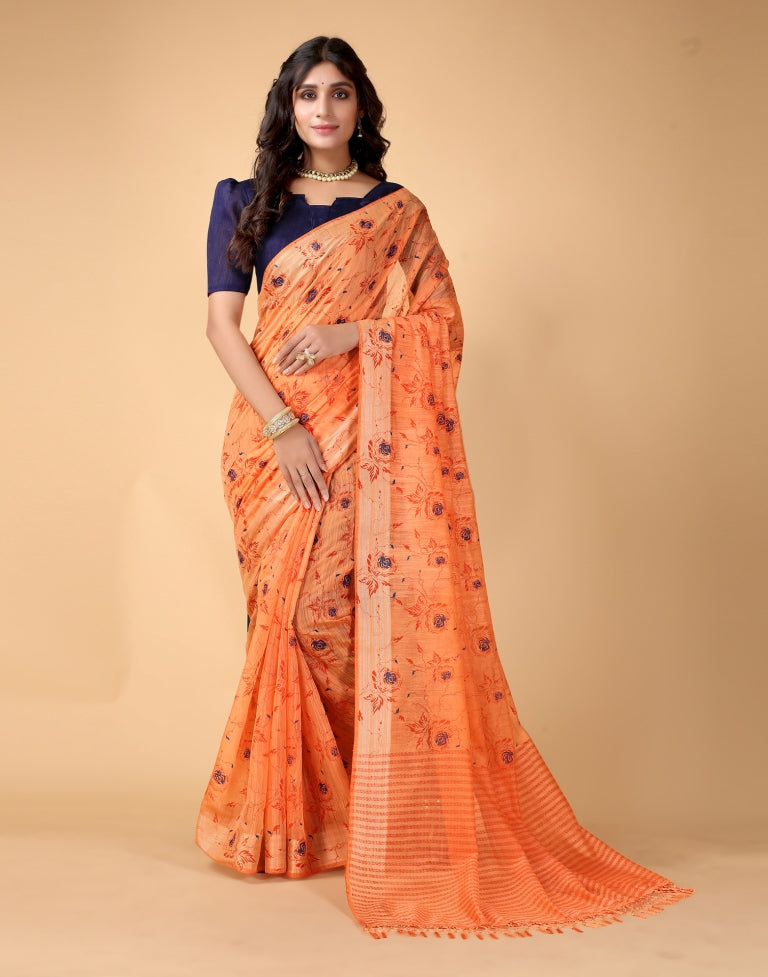 Peach Floral Cotton Saree | SLV2366S232