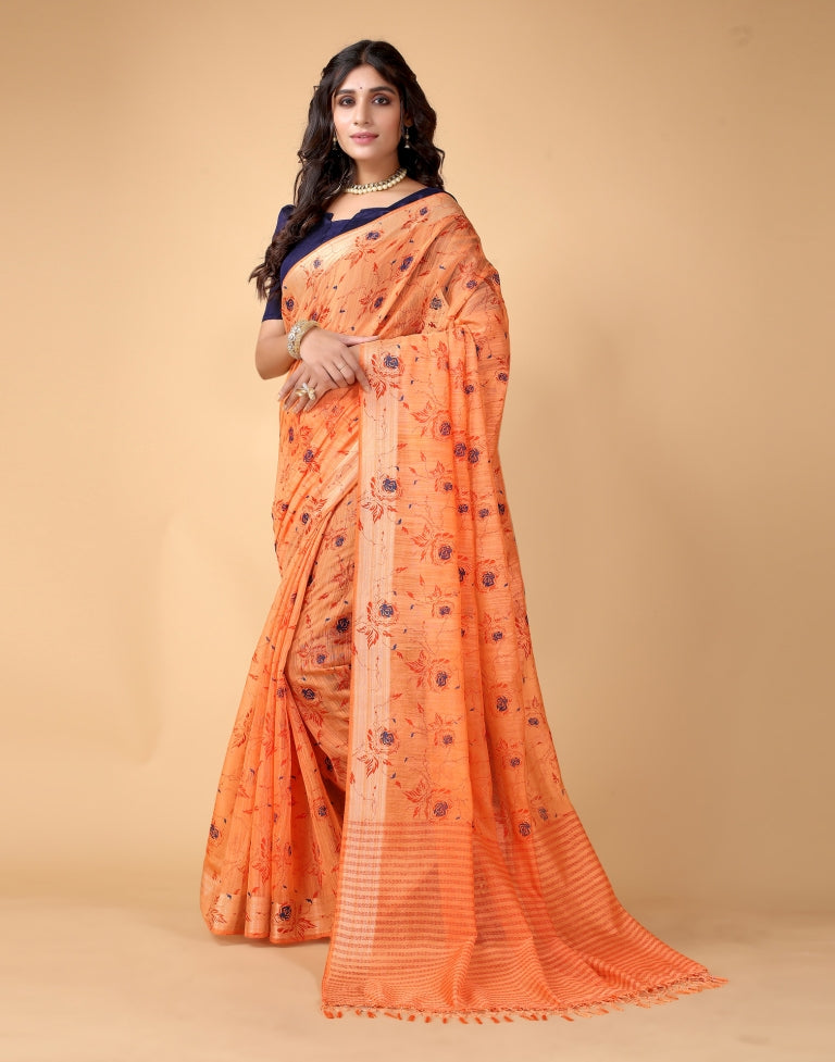 Peach Floral Cotton Saree | SLV2366S232
