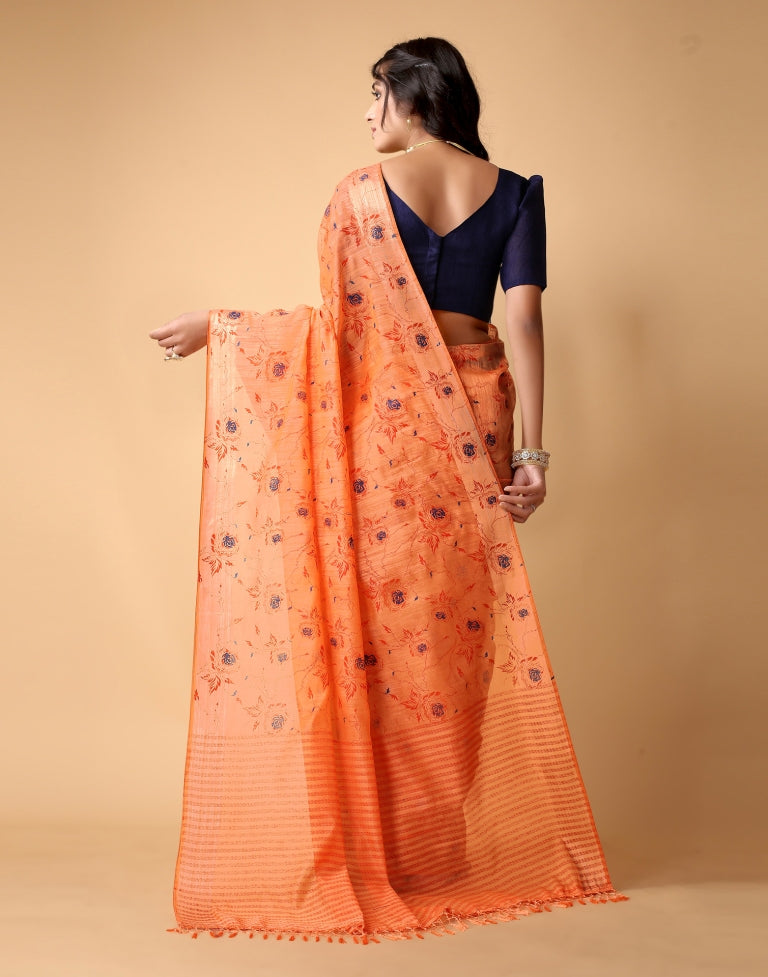 Peach Floral Cotton Saree | SLV2366S232