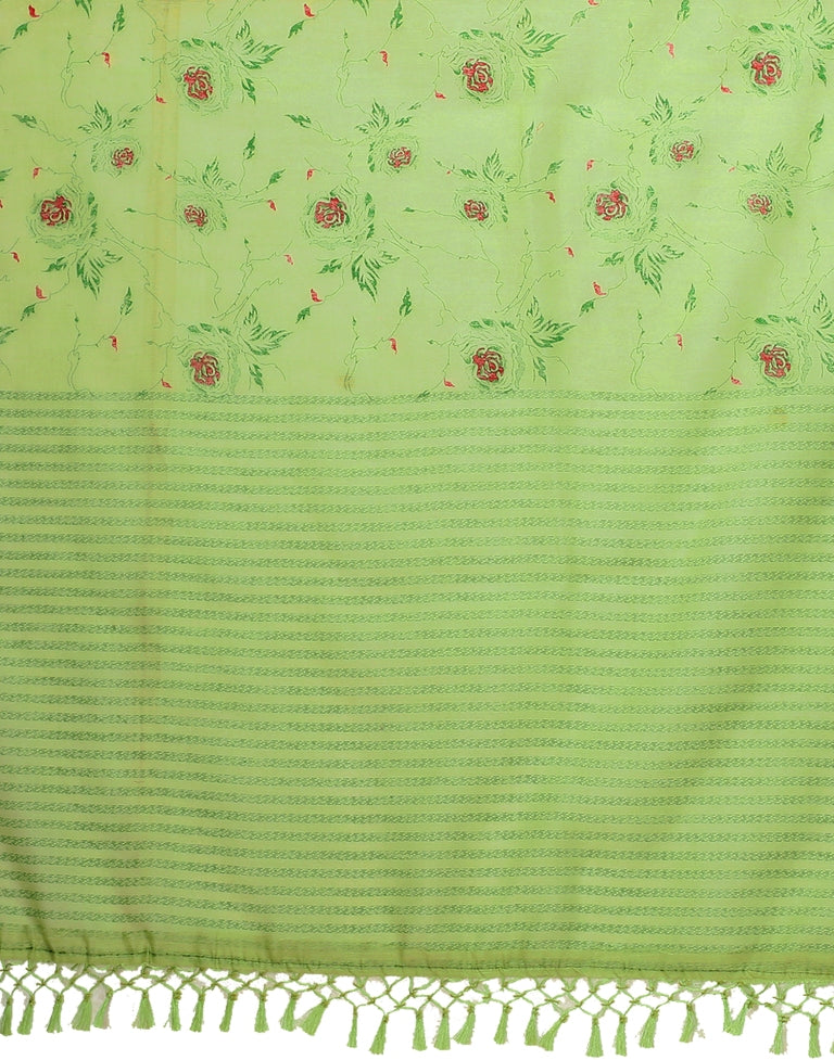 Parrot Green Floral Cotton Saree | SLV2366S234