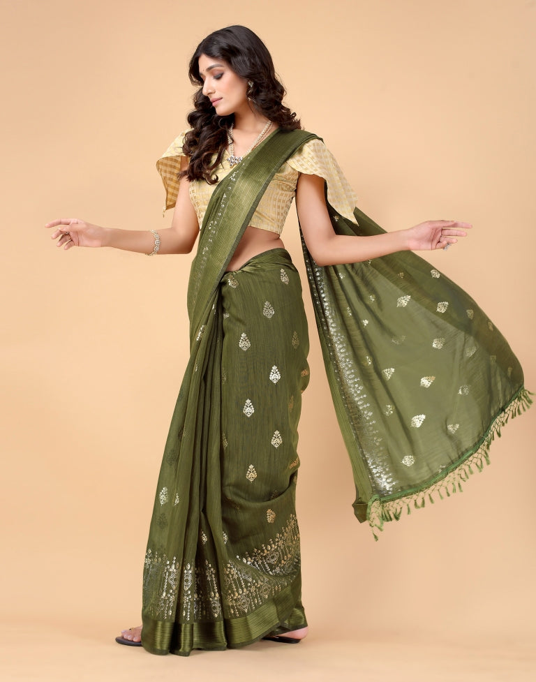 Dark Olive Green Cotton Saree | SLV2367S241