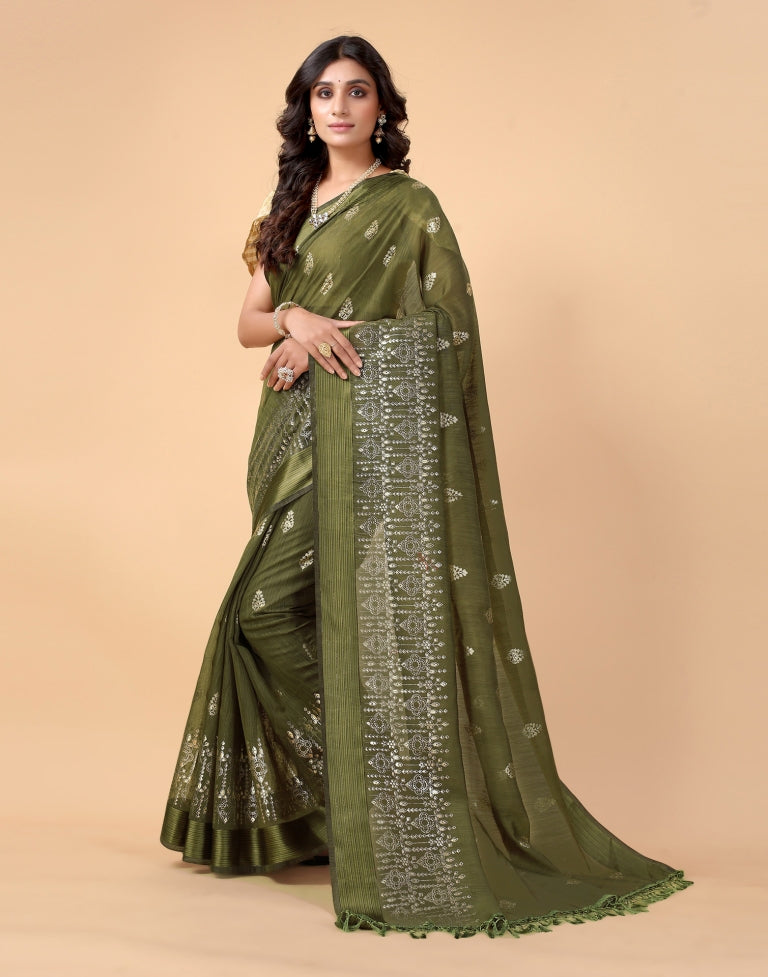 Dark Olive Green Cotton Saree | SLV2367S241