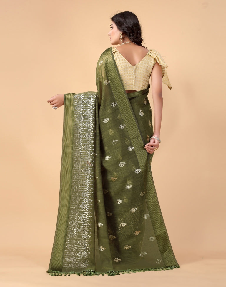 Dark Olive Green Cotton Saree | SLV2367S241