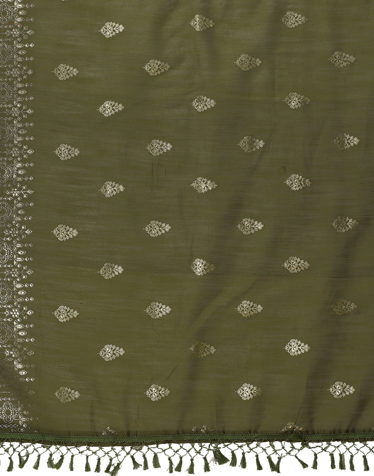 Dark Olive Green Cotton Saree | SLV2367S241