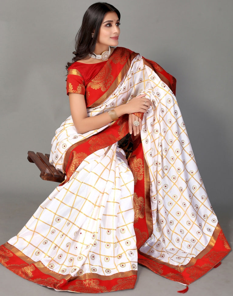 Cream Embellished Silk Saree | SLV2369S461