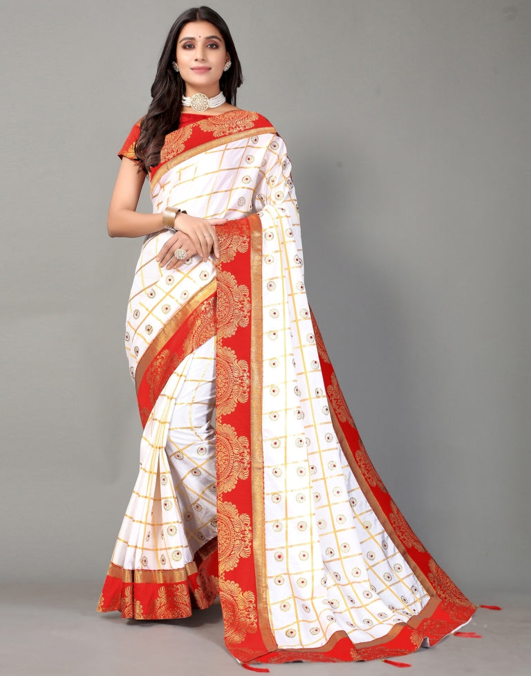 Cream Embellished Silk Saree | SLV2369S461