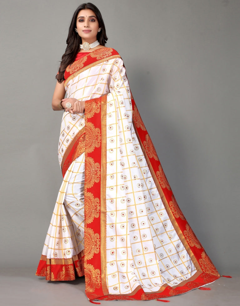 Cream Embellished Silk Saree | SLV2369S461