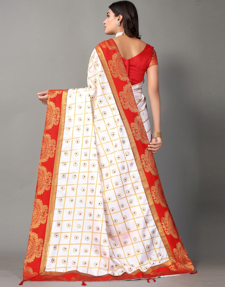 Cream Embellished Silk Saree | SLV2369S461