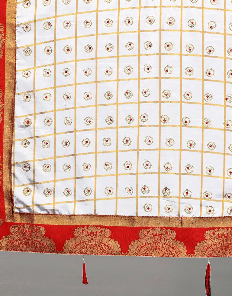 Cream Embellished Silk Saree | SLV2369S461