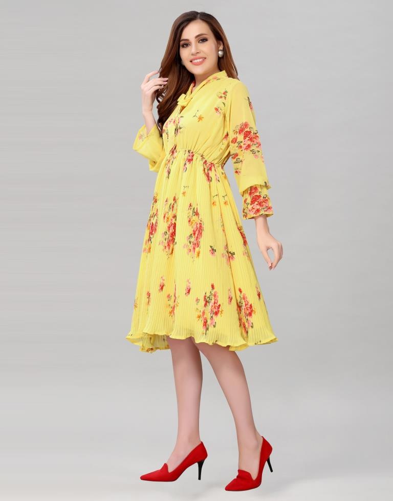 Light Yellow Coloured Chiffon Printed Dress | SLV236TK4065