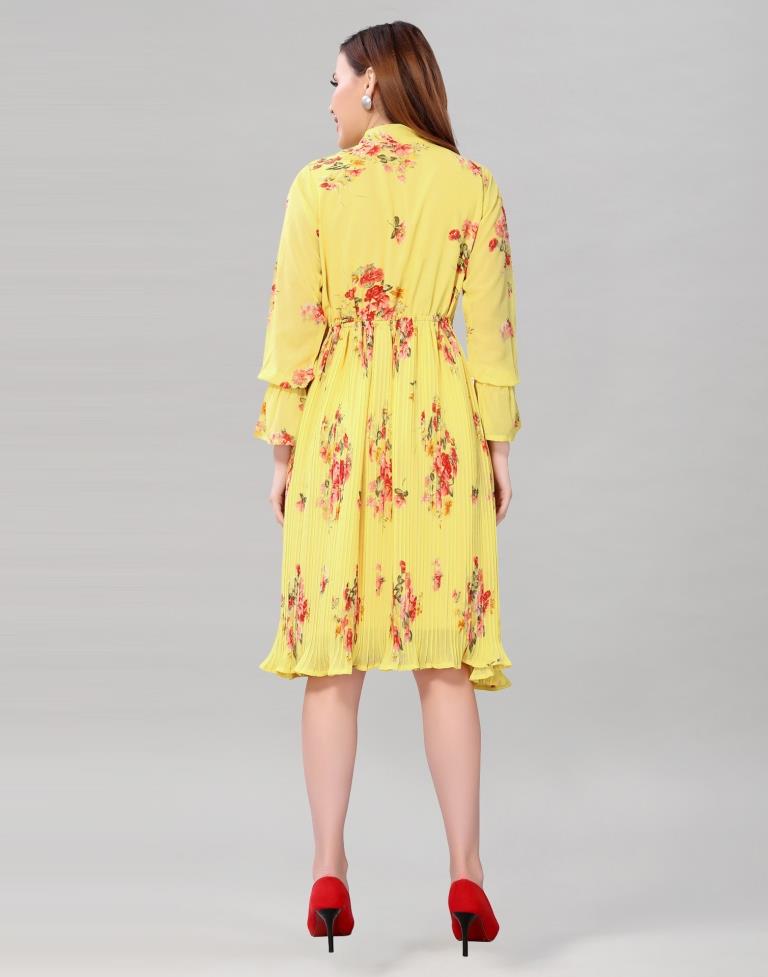 Light Yellow Coloured Chiffon Printed Dress | SLV236TK4065