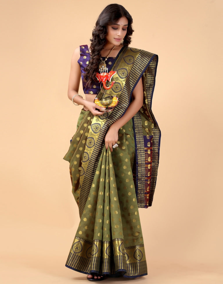 Olive Green Banarasi Silk Saree | SLV2372S146