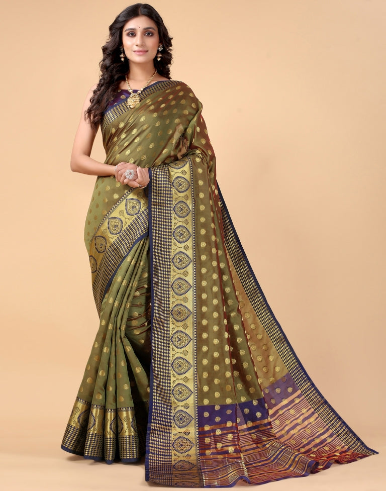 Olive Green Banarasi Silk Saree | SLV2372S146