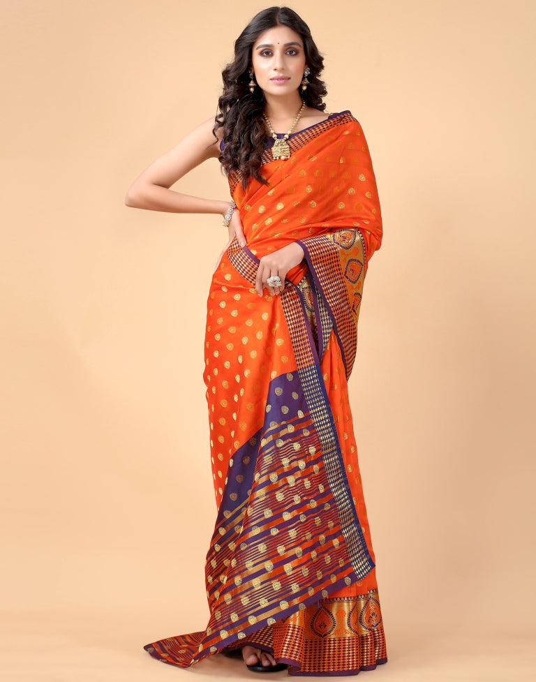 Orange Banarasi Silk Saree | SLV2372S148
