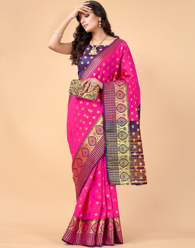 Hot Pink Banarasi Silk Saree | SLV2372S149
