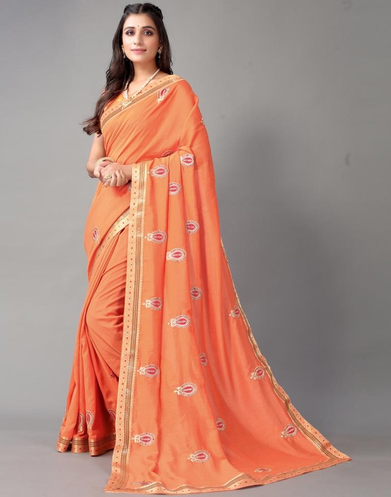 Light Orange Embroidery Saree