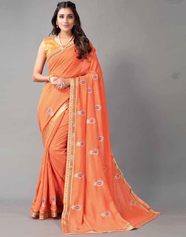 Light Orange Embroidery Saree
