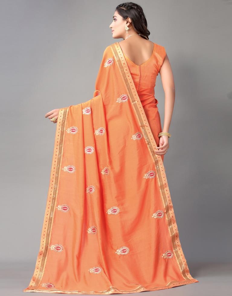 Light Orange Embroidery Saree