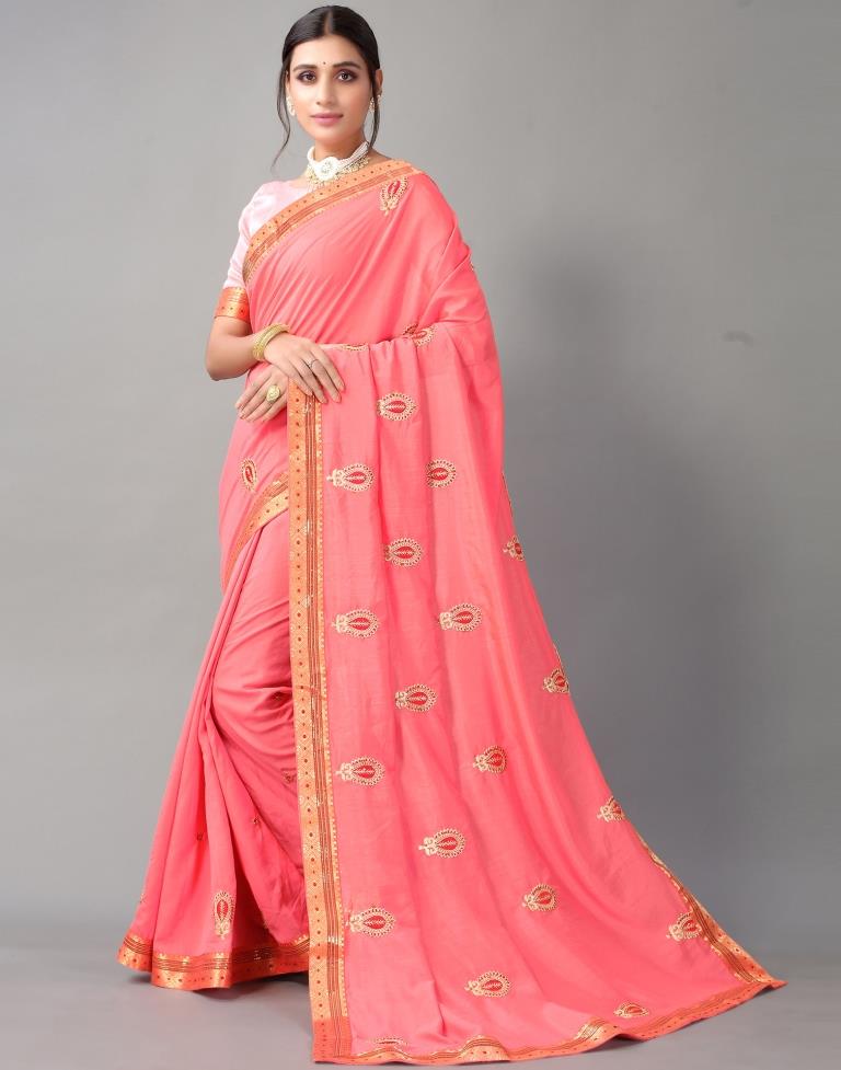 Rose Pink Embroidery Saree
