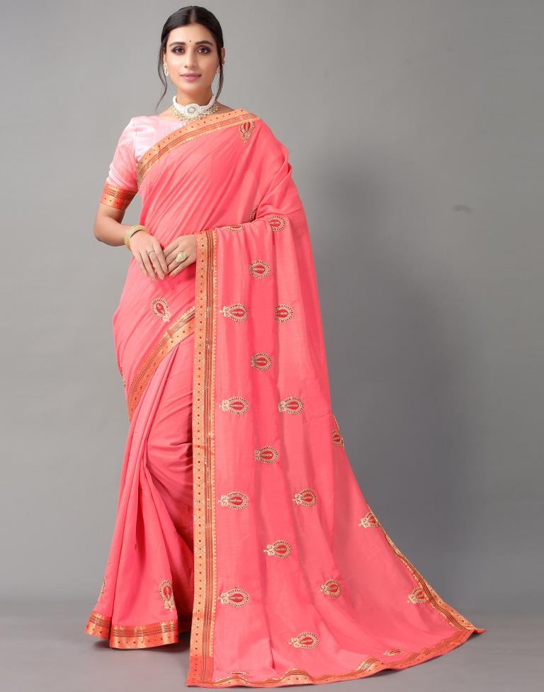 Rose Pink Embroidery Saree